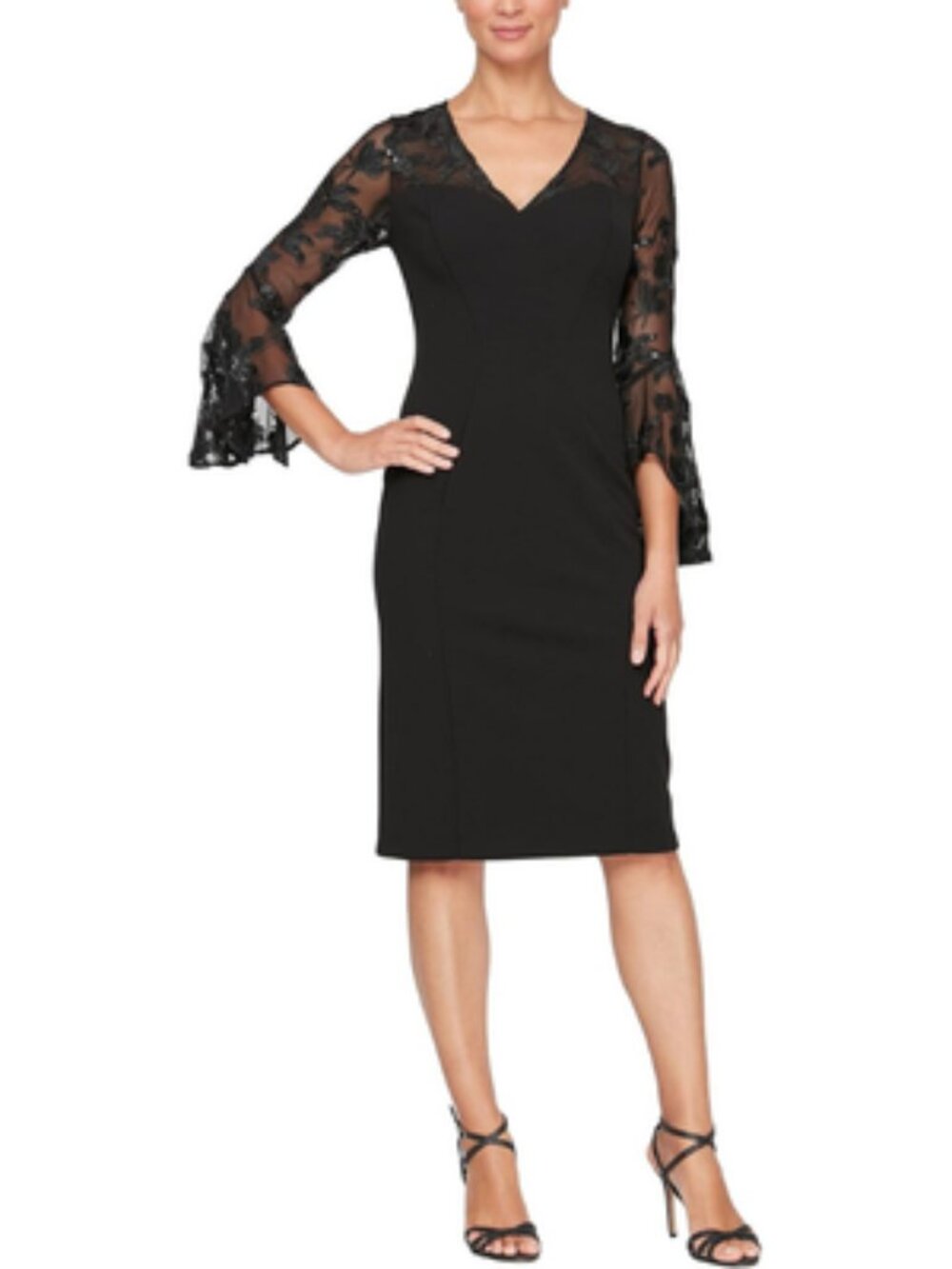 ALEX EVENINGS Black Midi Dress | Lace Sequin Formal | Size 16